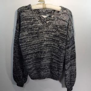 Black /Grey Soft, Sweater, Detailed Back Corset Type Weaving